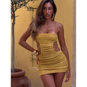 Outcast Elisa Mini Dress in Mustard